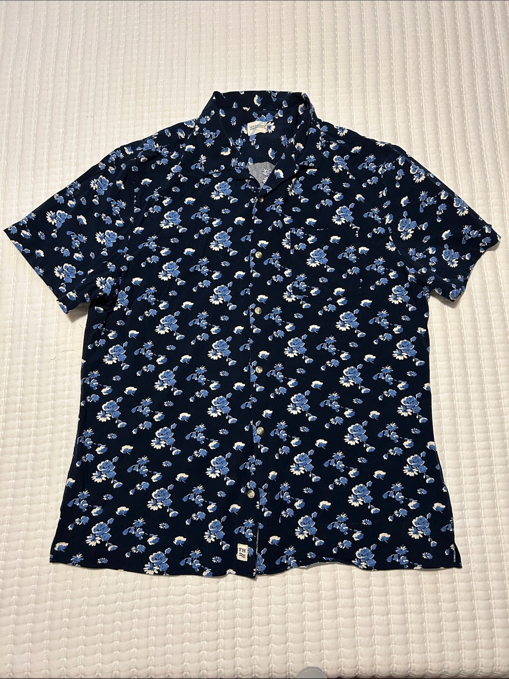 Fair Harbor Navy and Light Blue Floral Short Sleeve Button-Down Shirt